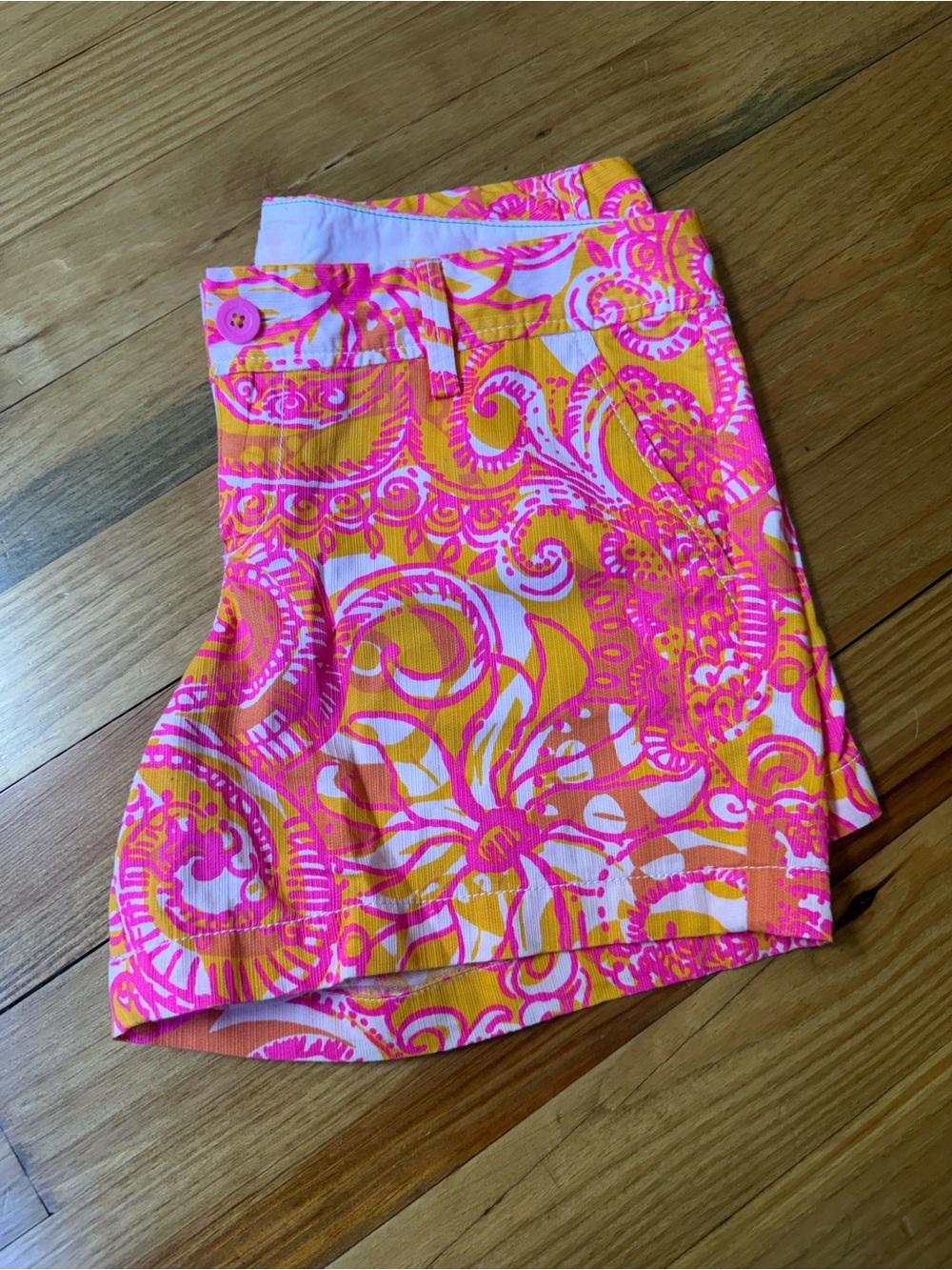 Lilly Pulitzer Women’s Callahan Yellow Sea and Be Seen Pink Orange Shorts Size 8 - Picture 6 of 6